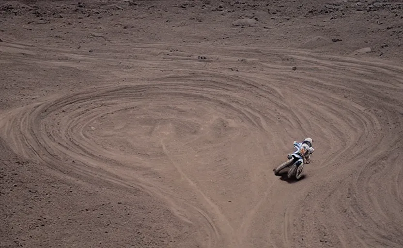 Prompt: a motocross track, on the surface of the moon