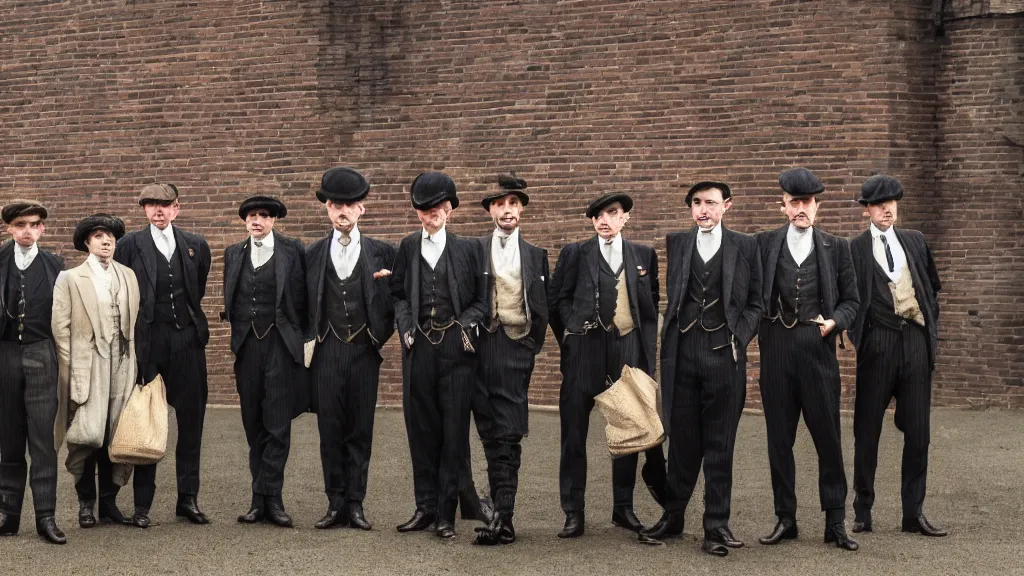 Prompt: a group of shrimps dressed like the peaky blinders