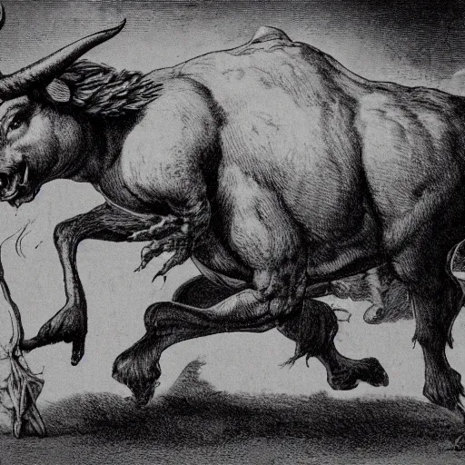 Image similar to a minotaur is loose in new york city