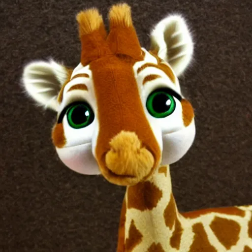 Prompt: little anthropomorphic giraffe, green eyes, light brown fur, light hair, wlop