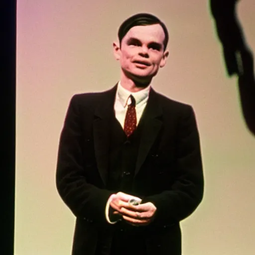 Prompt: alan turing presenting the new iphone