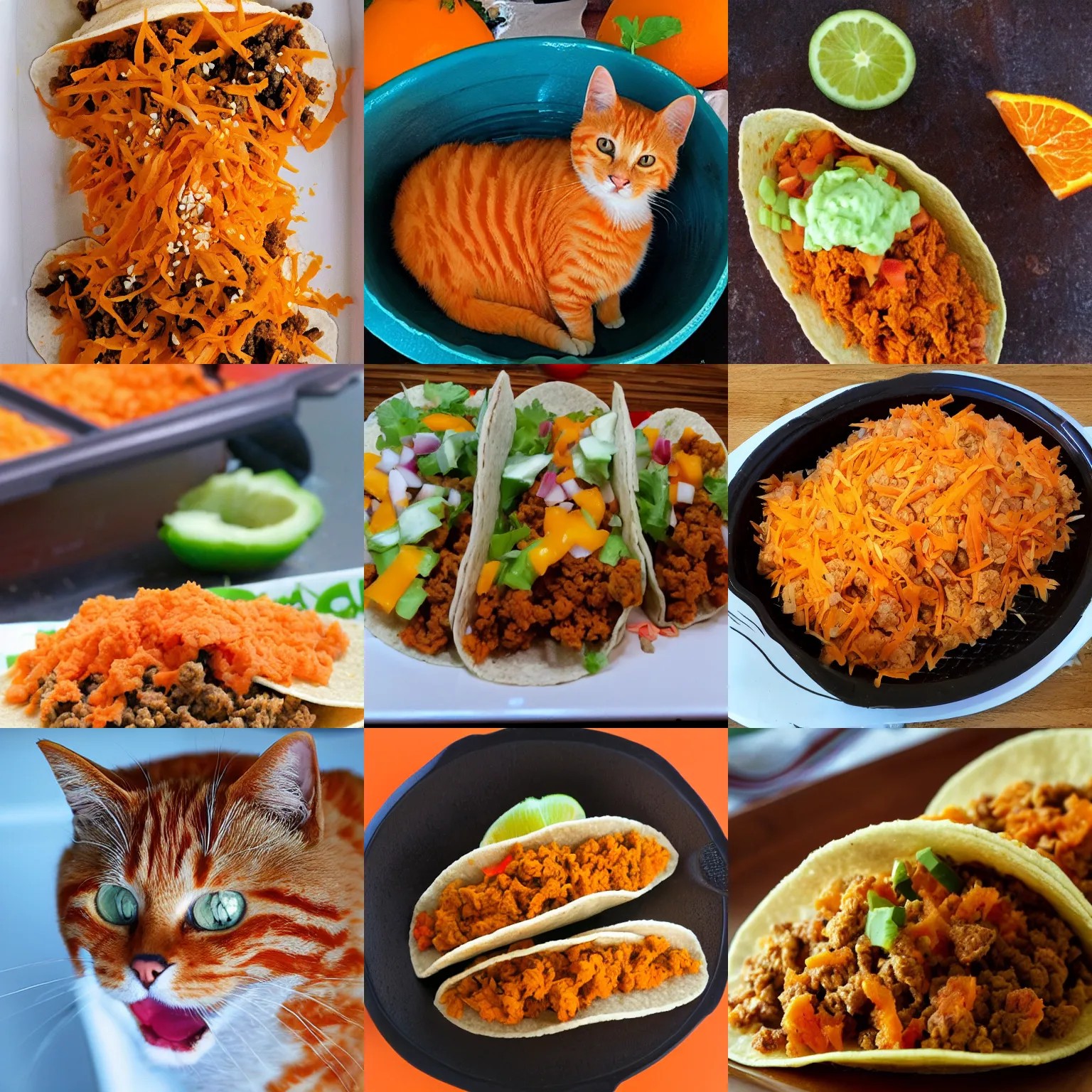 Prompt: orange cat as taco filling