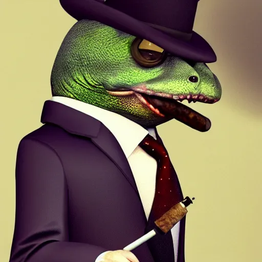 Image similar to a high quality photo of an antropomorphic mafia frog wearing a suit smoking a cigar, 3d scene, render, ultra realistic, artstation, cgsociety