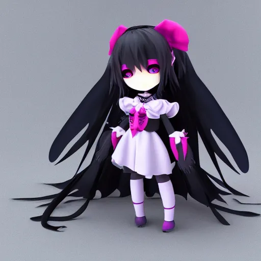 Prompt: cute fumo plush of a magical girl from the depths of hell, gothic maiden of the dark, tattered wings, halloween, vray