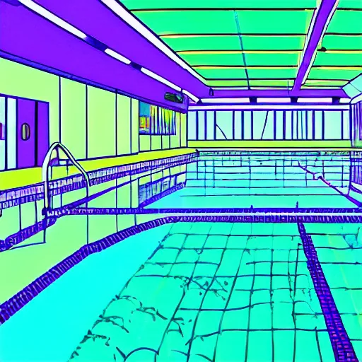 Image similar to girl swimming in an indoor pool in hungary, sprite, vaporwave nostalgia, green and white color palette, directed by beat takeshi, visual novel cg, 8 0 s anime vibe, kimagure orange road, maison ikkoku, sketch by osamu tezuka, directed by makoto shinkai and beat takeshi