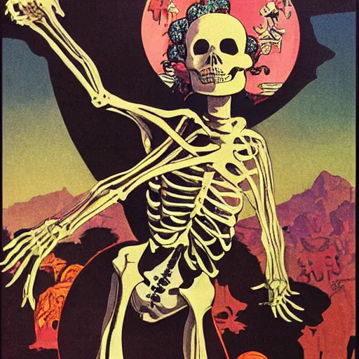 Image similar to portrait painting young woman skeleton, skull, hello kitty, comic book, elegant, highly detailed, painted by maxfield parrish and ditko