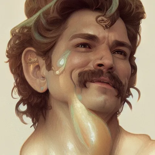 Prompt: portrait of a joyful half - man, half - elephant, intricate, elegant, highly detailed, digital painting, artstation, concept art, smooth, sharp focus, illustration, art by artgerm and greg rutkowski and alphonse mucha and william - adolphe bouguereau