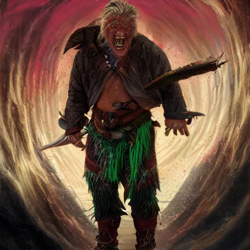 Image similar to detailed photo portrait of a Half-orc bard portrayed by Gary Busey, 8k,by Tristan Eaton, Stanley Artgermm, Tom Bagshaw, Greg Rutkowski, Carne Griffiths, trending on DeviantArt, face enhance, hyper detailed ,full of color, dramatic lightning, epic stance