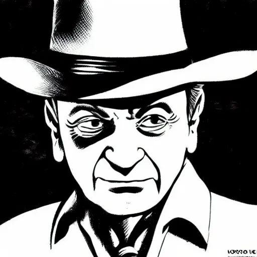 Prompt: Joe Pesci black & white portrait, manga panel, art by Nobuyuki Fukumoto