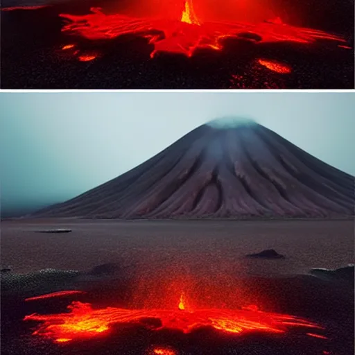 Image similar to 3 d virtual landscape painting, amazing volcanic eruption, three point lighting, by yuumei, bayard wu, wlop, tim white, ross tran, 4 k