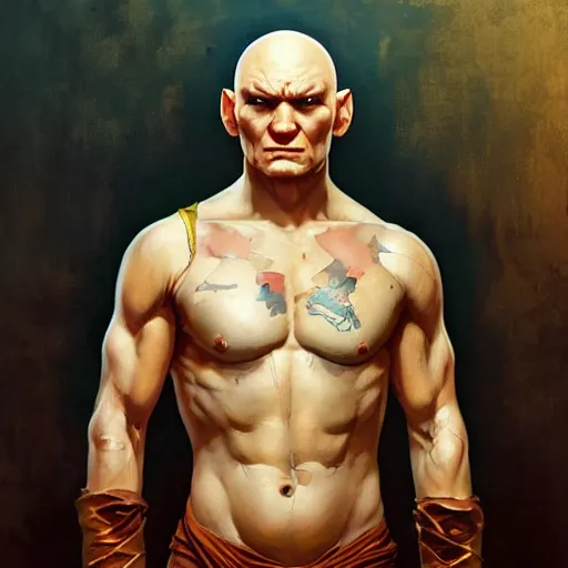 Image similar to anthony carrigan as sagat from street fighter, eye patch, 4 k, ultra realistic, detailed focused art by artgerm and greg rutkowski and alphonse mucha