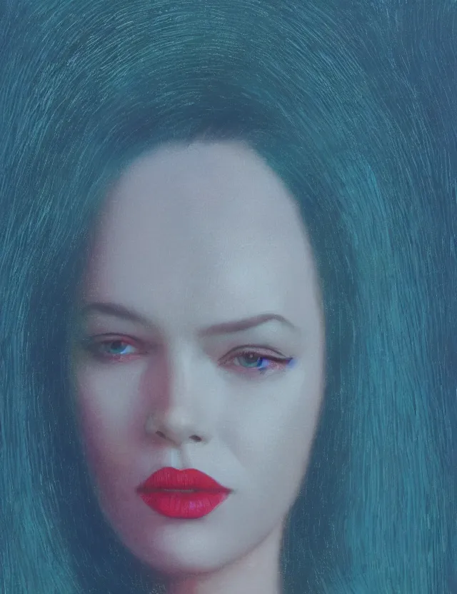 Prompt: face of woman in a tv screen, blue rays from tv, redshift, wide shot, coloured polaroid photograph, pastel, kodak film, hyper real, stunning moody cinematography, by maripol, fallen angels by wong kar - wai, style of suspiria and neon demon, david hockney, detailed, oil on canvas