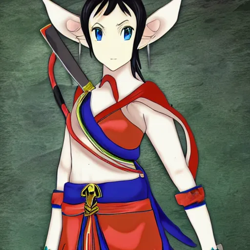 Image similar to Elf Samurai girl, anime style