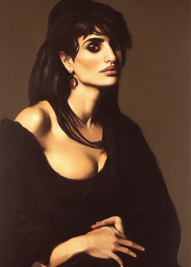 Image similar to portrait of penelope cruz, artwork by caravaggio