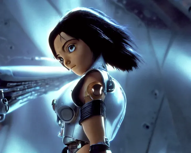 Image similar to a beautiful film still from battle angel alita, futuristic, cinematic lighting, photorealistic, lifelike, highly detailed, photorealistic, high resolution