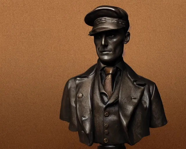 Prompt: A bronze bust of Tommy Shelby from Peaky Blinders