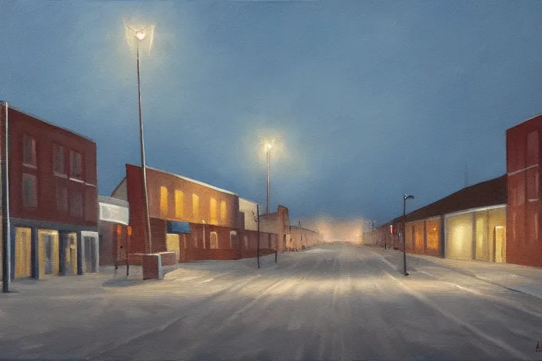 Image similar to a painting of a desolate lulea street at night by lars lerin