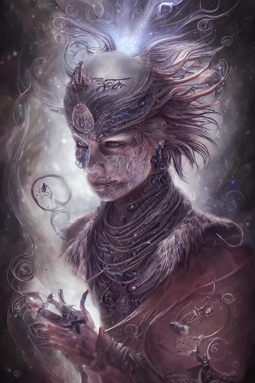 Prompt: a wlop 3 d render of very very very very highly detailed beautiful mystic portrait of a phantom undead raven with whirling galaxy around, tattoos by anton pieck, intricate, extremely detailed, digital painting, artstation, concept art, smooth, sharp focus, illustration, intimidating lighting, incredible art,