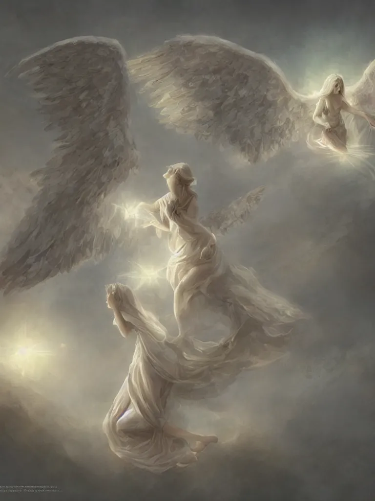 Prompt: angels, beautiful light, wings, by disney concept artists, blunt borders, rule of thirds