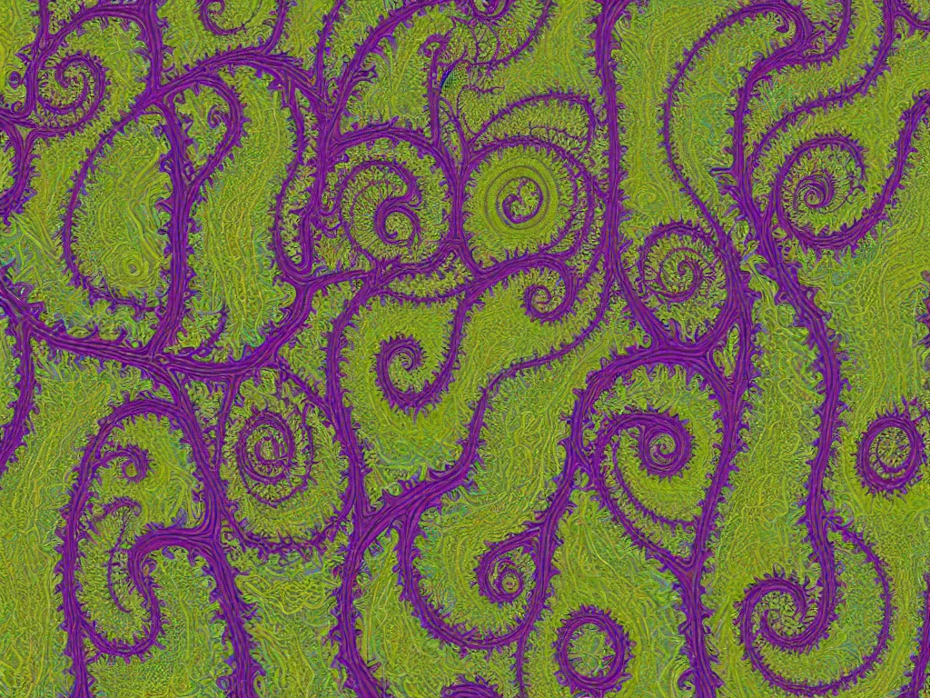 Image similar to 3d fractal swirling maze paisley colors lichen patterns