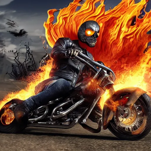 Image similar to Ghost rider in a video game Very detailed 4K quality Super Realistic