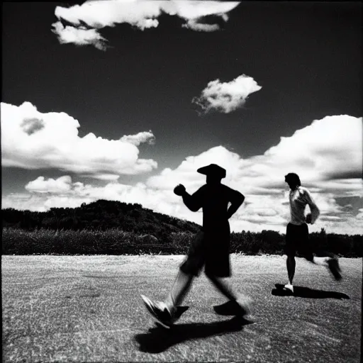 Image similar to Running man and the clouds by Trent Parke, clean, detailed, Magnum photos