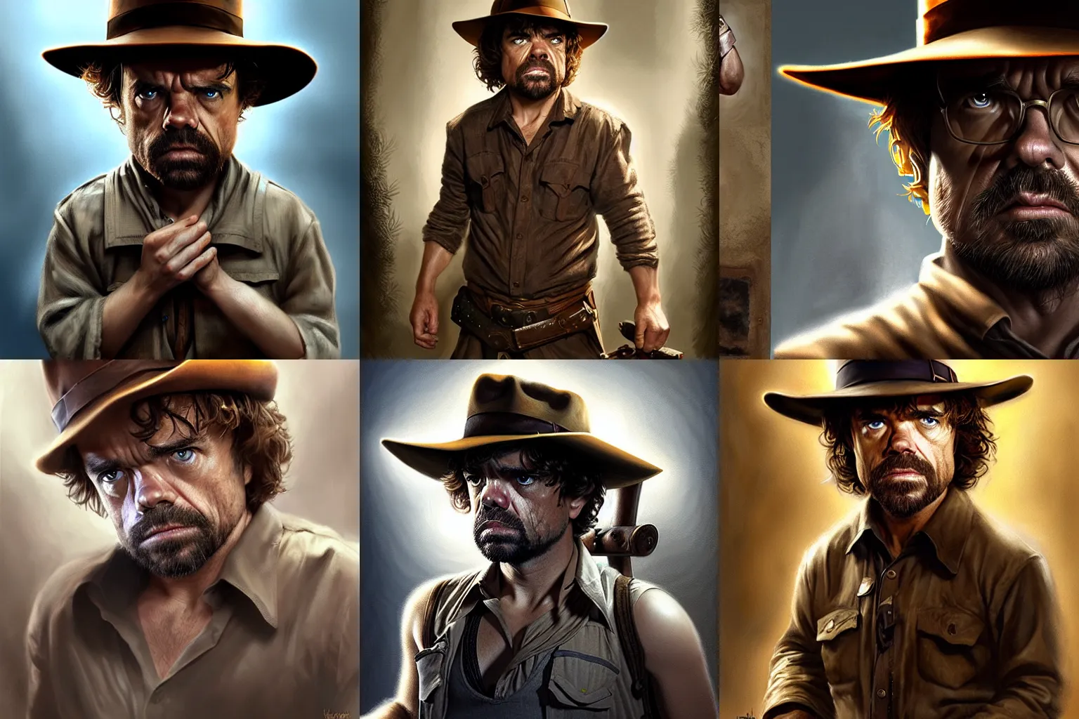 Image similar to peter dinklage as indiana jones, digital painting, extremely detailed, 4 k, intricate, brush strokes, mark arian, artgerm, bastien lecouffe - deharme