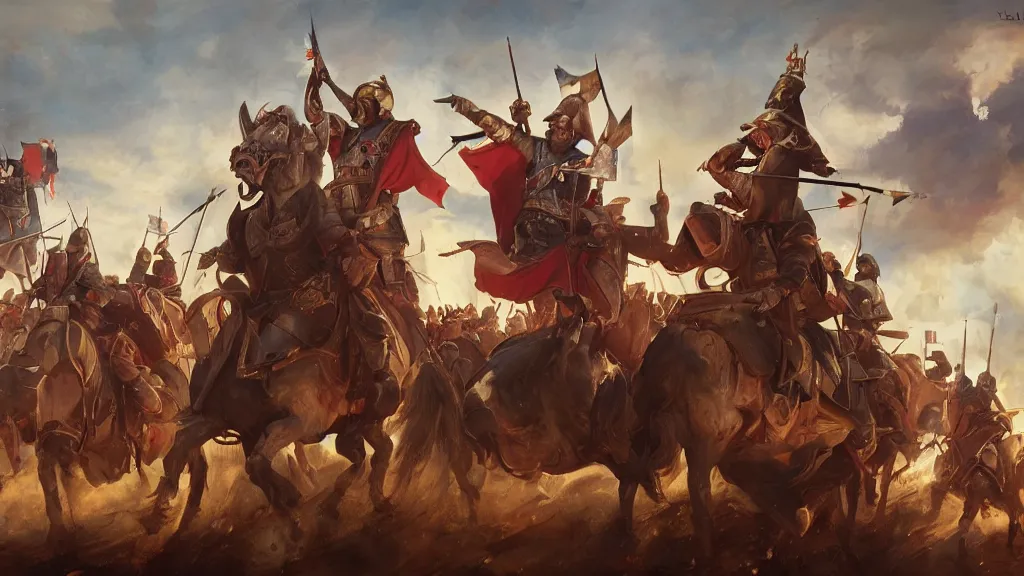 Prompt: william the conqueror and his army arrive at mcdonalds, painting by yuumei, bayard wu, wlop, tim white, ross tran, 4 k