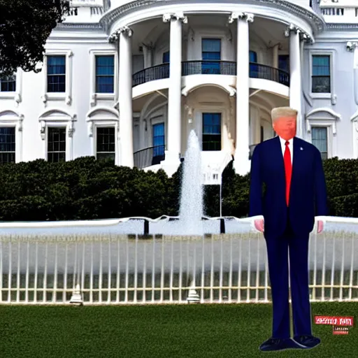 Image similar to skinny donald trump on the white house lawn realistic, detailed, high quality, photorealism, 8k