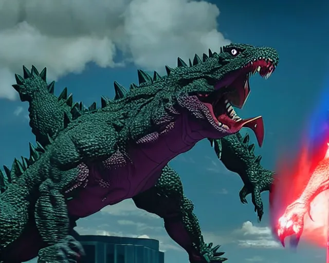 Image similar to evangelion vs godzilla, 3 d octane render, unreal engine, hyperrealistic, as coherent as dall - e 2