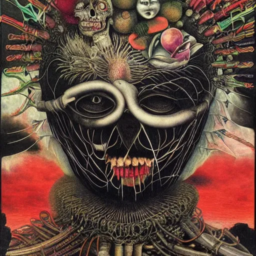 Image similar to post - punk new age album cover, magic, apocalypse, psychedelic, black white pink, magic, giger h. r., giuseppe arcimboldo