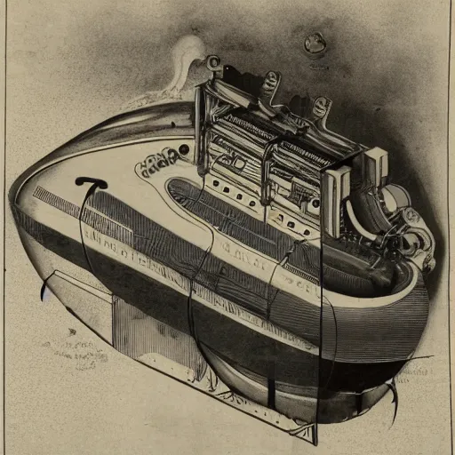 Prompt: cross section of a mechanical steam powered submarine made from sandstone