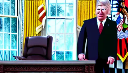 Prompt: president sasquatch in the oval office, photorealistic, ultra hd, 4 k, award winning, patriotic