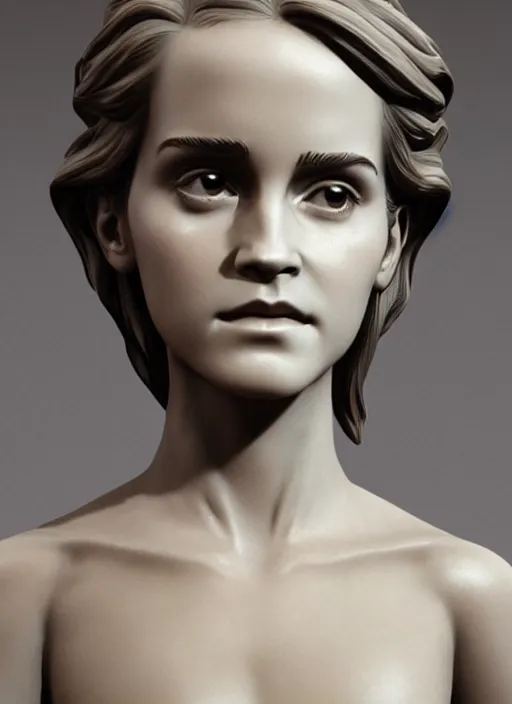 Image similar to 3D resin miniature sculpture of Emma Watson by Jean-Baptiste Carpeaux and Luo Li Rong, prefect symmetrical face, full body shot, academic art, realistic, 8K, Product Introduction Photo, Hyperrealism. Subsurface scattering, raytracing, Octane Render, Zbrush, simple background