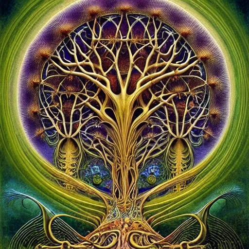 Image similar to tree of life by roger dean and andrew ferez, art forms of nature by ernst haeckel, divine chaos engine, symbolist, visionary, art nouveau, botanical fractal structures, organic, detailed, realistic, surreality