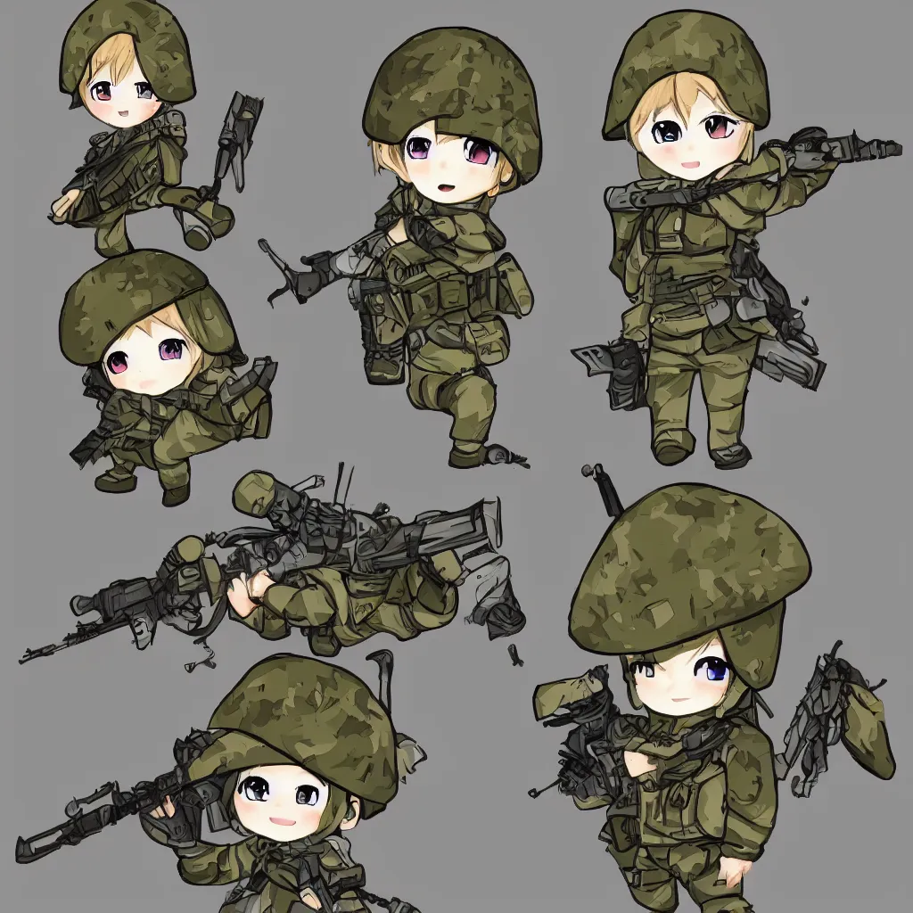 Image similar to highly detailed chibi anime soldier, pixiv