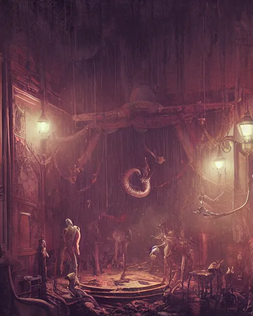 Prompt: the little circus of horrors, hyper realistic, ambient lighting, horror art, in the style of greg rutkowski, intricate, hyper detailed, smooth