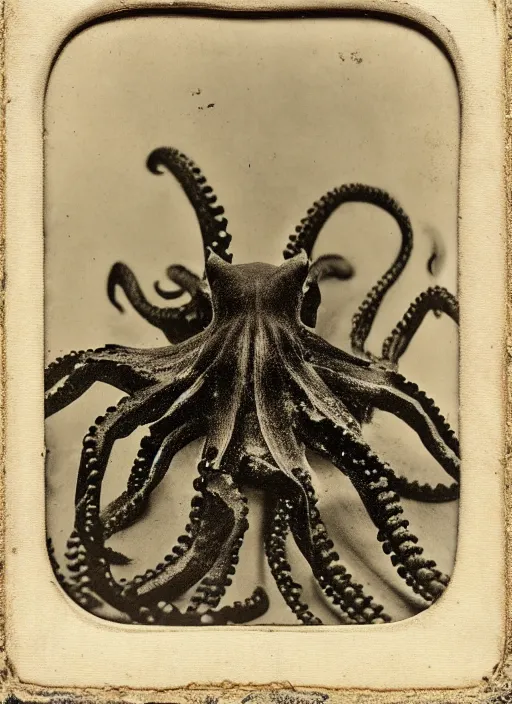 Image similar to wetplate daguerreotype portrait of a octopus by louis jacques mande daguerre