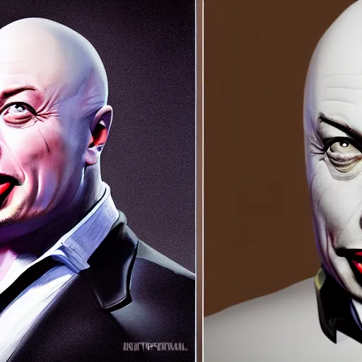 Image similar to Elon Musk as laughing Dr Evil, portrait, sharp focus, digital art, Hyper-realistic, 4K, Unreal Engine, Highly Detailed, HD, Dramatic Lighting by Brom, trending on Artstation