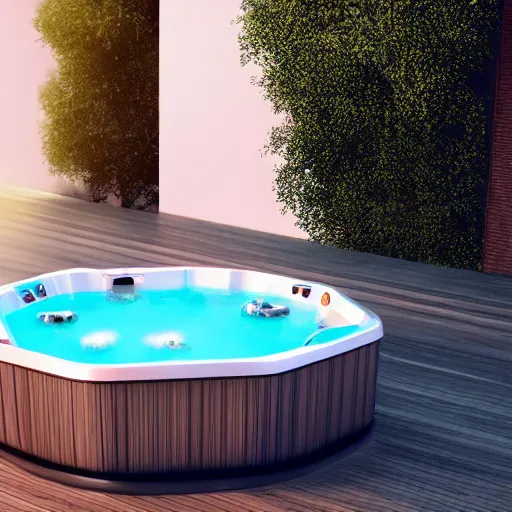 Prompt: dream jacuzzi by Jordache, hyper realistic, uhd, beauty, hydration, rooftop, einsturzende neubauten