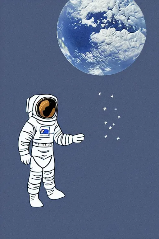 Prompt: An astronaut floating above the earth, in the style of Eyvind Earl