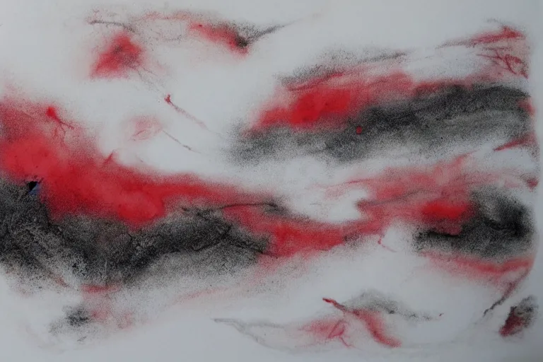 Prompt: ancient martian landscape, minimalistic red and ink airbrush painting on white background