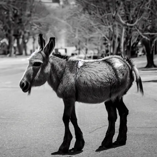 Image similar to portrait of a donkey on rollerskates, canon eos r 3, f / 1. 4, iso 2 0 0, 1 / 1 6 0 s, 8 k, raw, unedited, symmetrical balance, wide angle