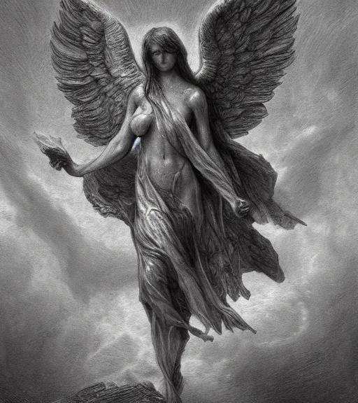 Prompt: fallen angel pencil illustration by gustave dore, highly detailed, centered, digital painting, artstation, concept art, smooth, sharp focus, illustration