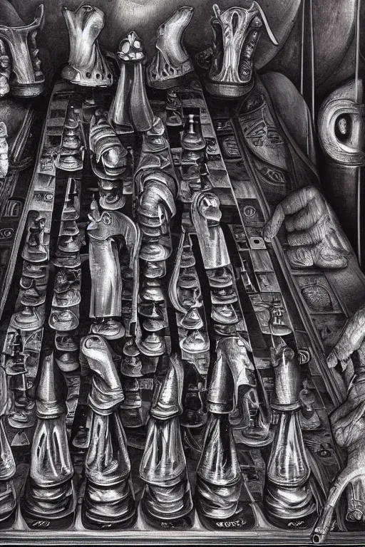 Image similar to chess painted in the syle of giger, giger art, extremely detailed, 4 k