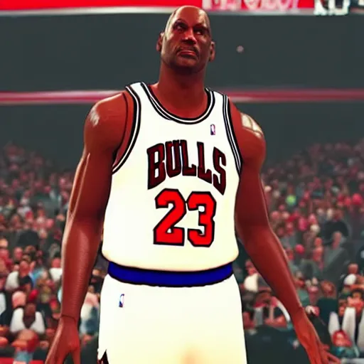 Image similar to close - up screenshot of michael jordan in nba 2 k 2 3, video game for the playstation 4, depth of field, hyperdetailed, 4 k, 8 k