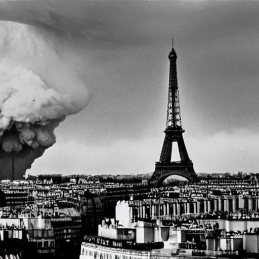 Image similar to photo of a nuclear explosion in paris in the year 1 9 9 1, hd photo, wide angle