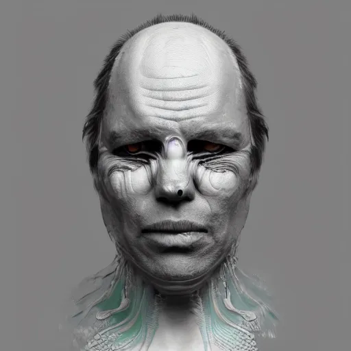 Image similar to hr giger and beeple and artgerm 3 d render of a man with slime mold growing all over his face