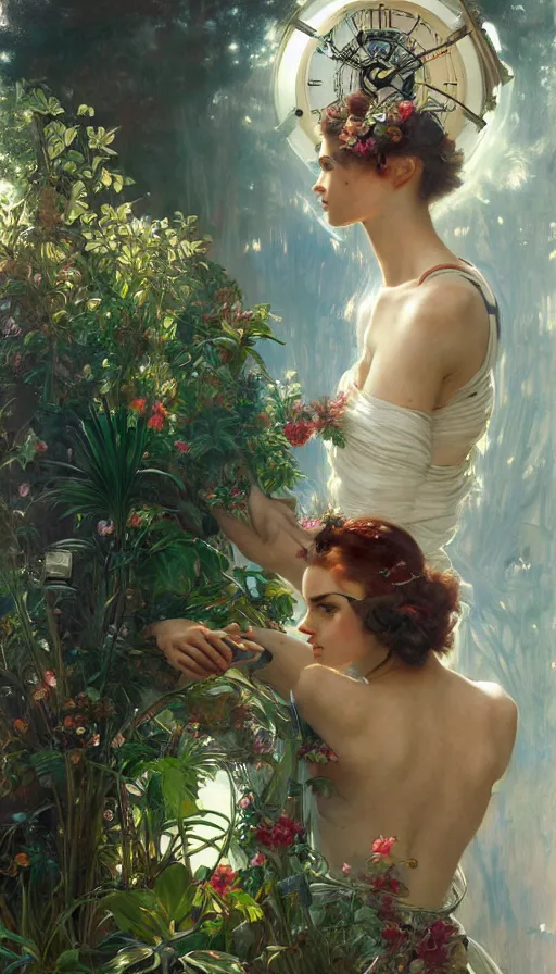 Image similar to hyper realistic time machine schematics, cyberpunk, design on white background, beautiful details, lush foliage, drawn by john singer sargent, tom bagshaw, norman rockwell, alphonso mucha, lolish, trending on artstation