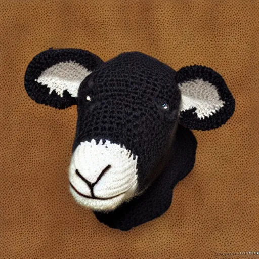 Prompt: realistic photo of a sheep crocheted out of wool, digital art